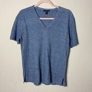 Eileen Fisher 100% Organic Linen Jersey v-neck Tee dusty blue size XS